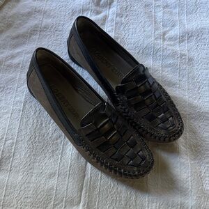 Robert Zur Black and Taupe Woven Leather Driving Moc